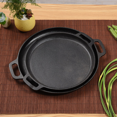 韩式双耳烧烤盘  家用摊煎饼果子无涂层不粘锅 铁板烧平底煎锅|ru