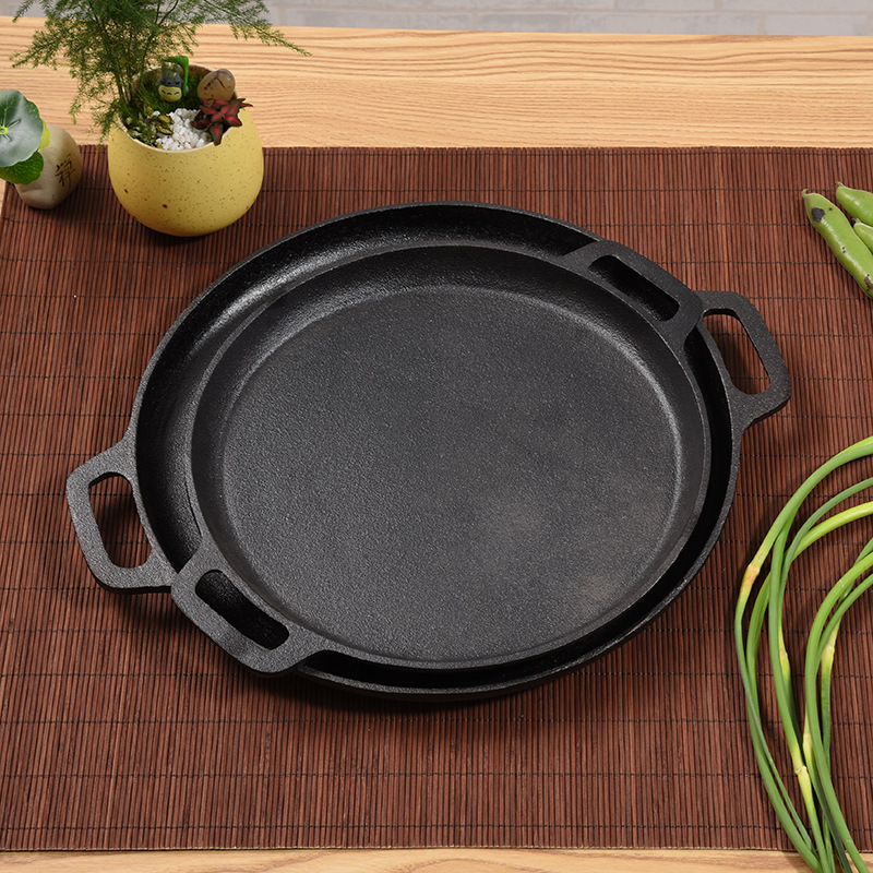 韩式双耳烧烤盘  家用摊煎饼果子无涂层不粘锅 铁板烧平底煎锅|ru