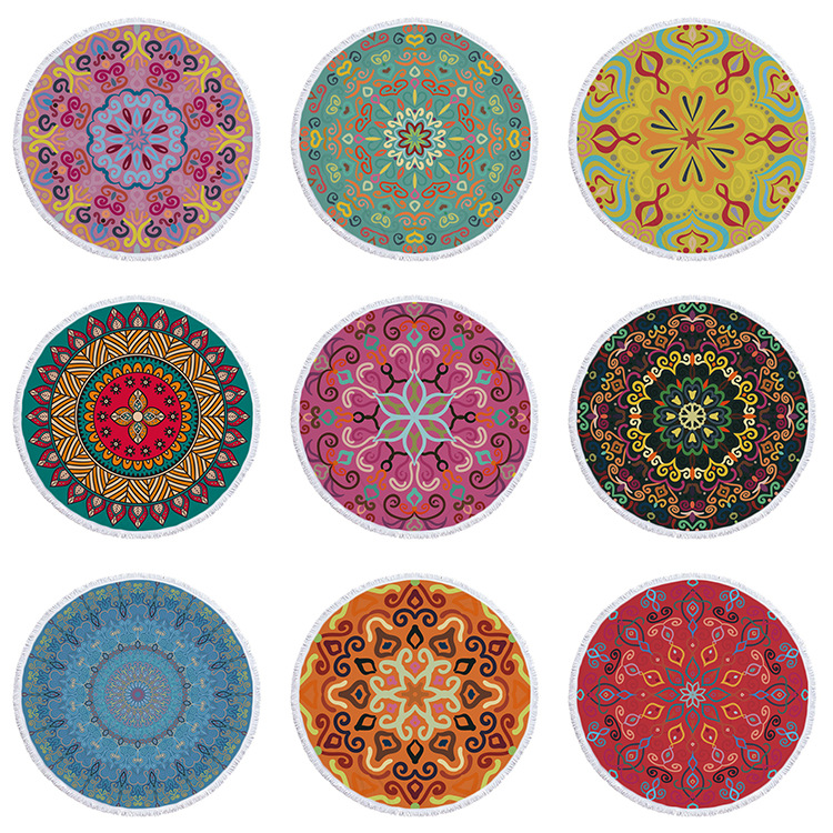 新款欧美圆形印花沙滩巾波西米亚花纹浴巾数码印花厂家直销定制|ru