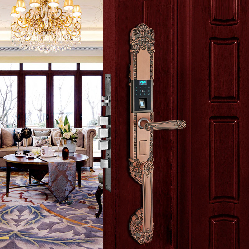 厂家直销欧式指纹锁别墅指纹锁大门指纹锁豪华大拉手智能锁防盗门|ru