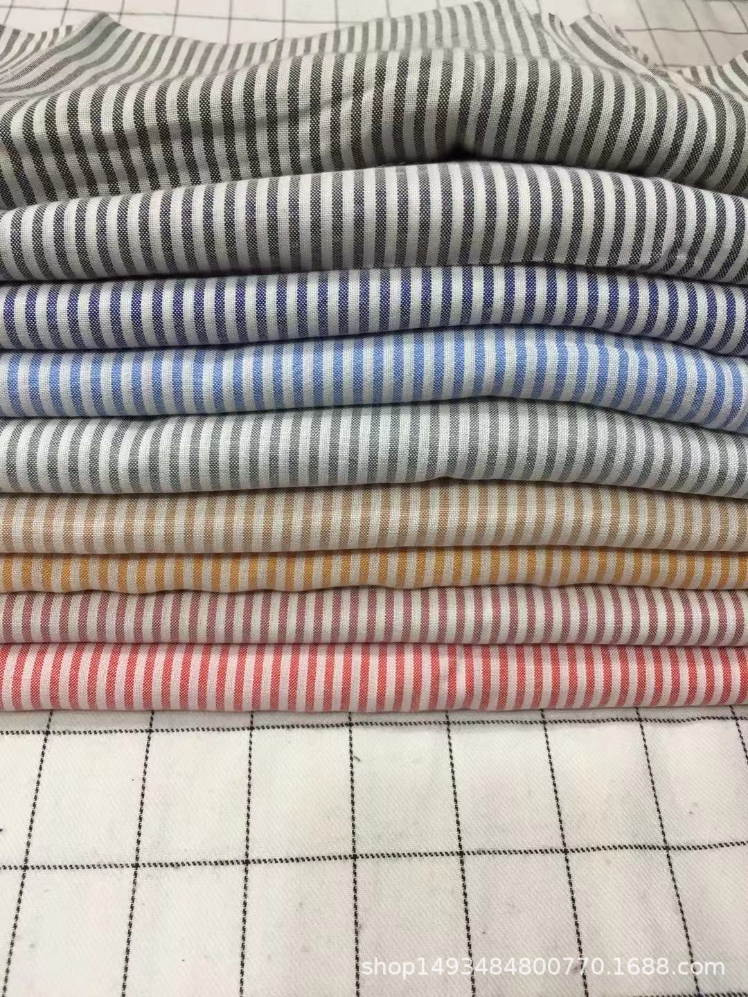 人棉色织梭子条子0.2间距时尚女装童装衬衫面料现货供应厂家直销