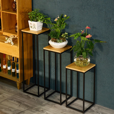 美式实木铁艺花几绿萝多功能复古落地式阳台客厅卧室花架花盆架子