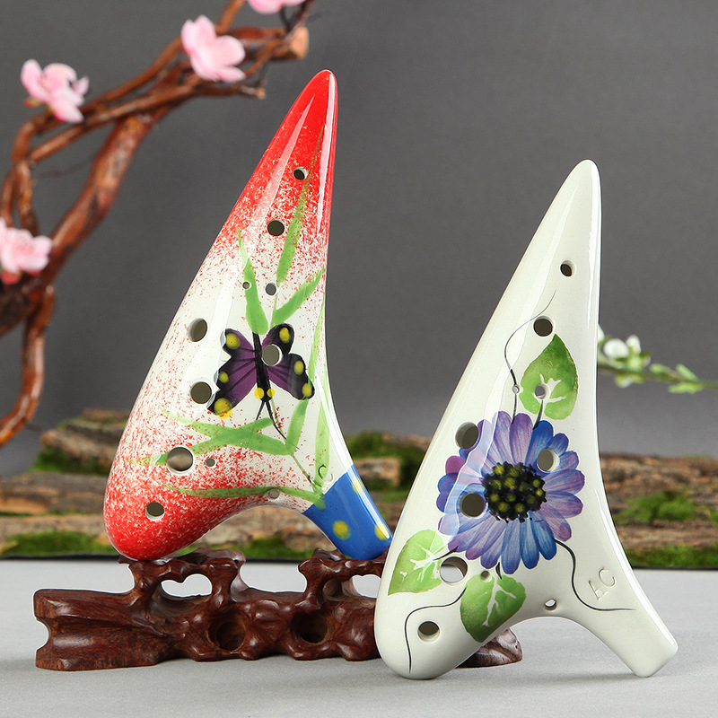 批发12孔中音C调演奏型手绘炫彩陶笛 12AC陶笛  学校教学专用陶笛