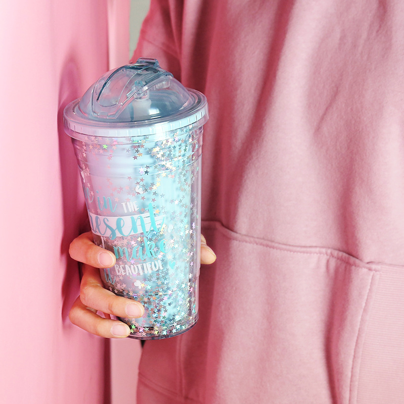 Sky star Plastic Double Cup originality Straw cup Gift Cup Graffiti star Double Cup