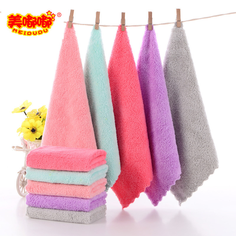 珊瑚绒方巾素色强吸水不易掉毛礼品logo激光烫花搞卫生珊瑚绒方巾