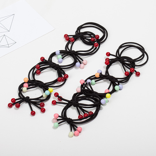 Korean style hair accessories red cherry hair rope three-in-one knotted red bead children's red bean hair rope simple rubber band