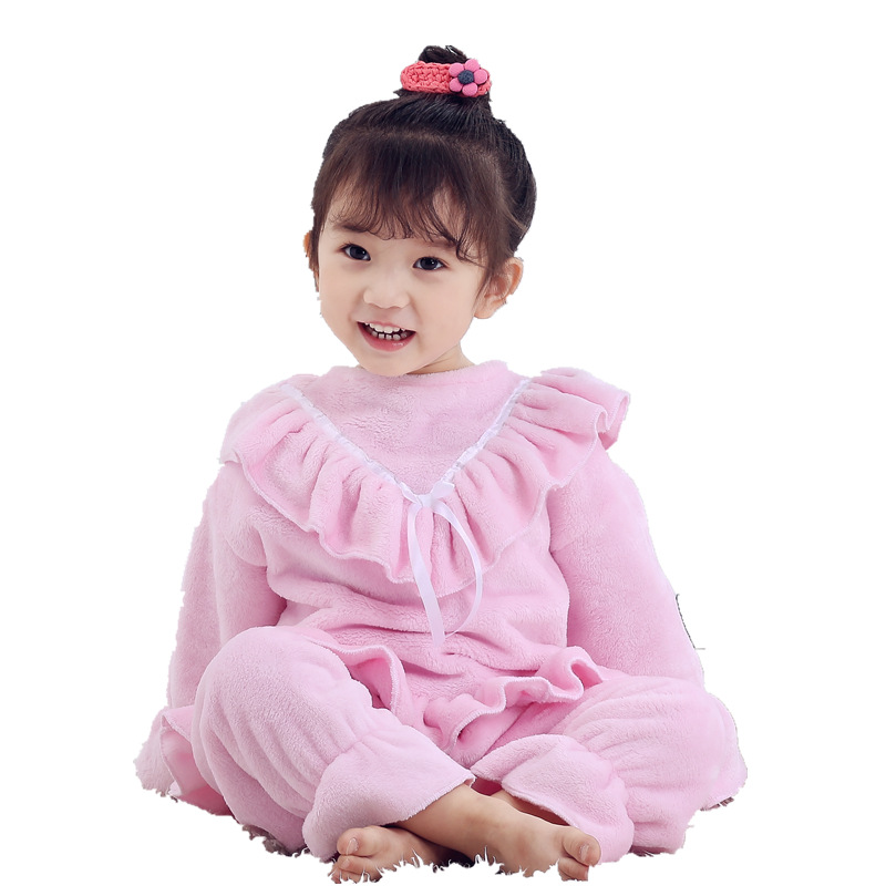 궁전 가을 겨울 어린이 잠옷 두꺼운 플란넬 소녀 큰 어린이 공주 여아 잠옷 홈 옷