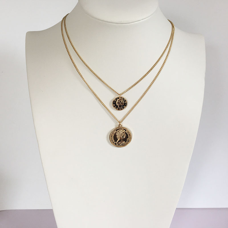 Fashion Retro Double Coin Roman Gold Coin Cross Necklace display picture 6