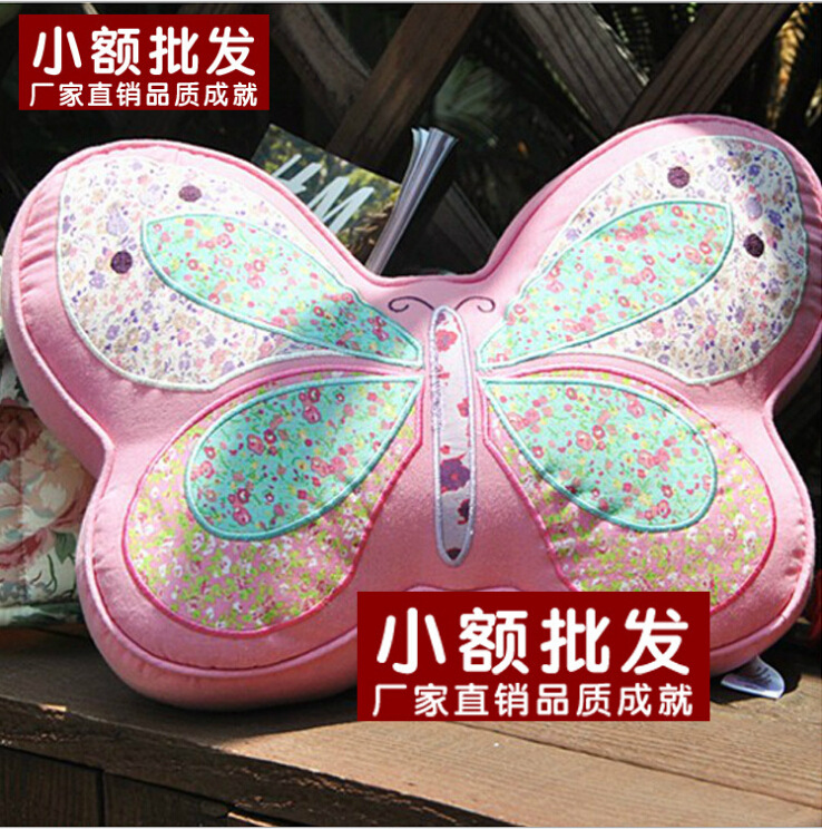 Cute fuchsia cotton pillow with butterfly
