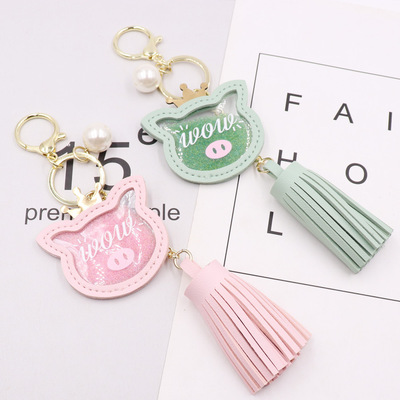 韩国精品可爱皇冠猪女王包包钥匙扣 皮革小猪流苏珍珠钥匙扣挂饰