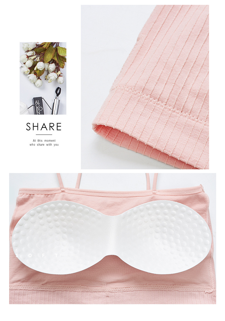New sexy one-line ribbed bra with anti-glare thin shoulder straps, seamless strapless beauty backstrap and chest cushion underwear for teenage girls detail image 8