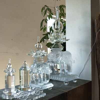 佛教用品琉璃六牙白象家居招財大象 風水裝飾品可裝藏水晶舍利塔