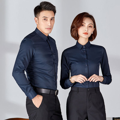 厂家批发定制LOGO春季免烫白衬衣男女同款办公职业装长袖衬衫套装|ru