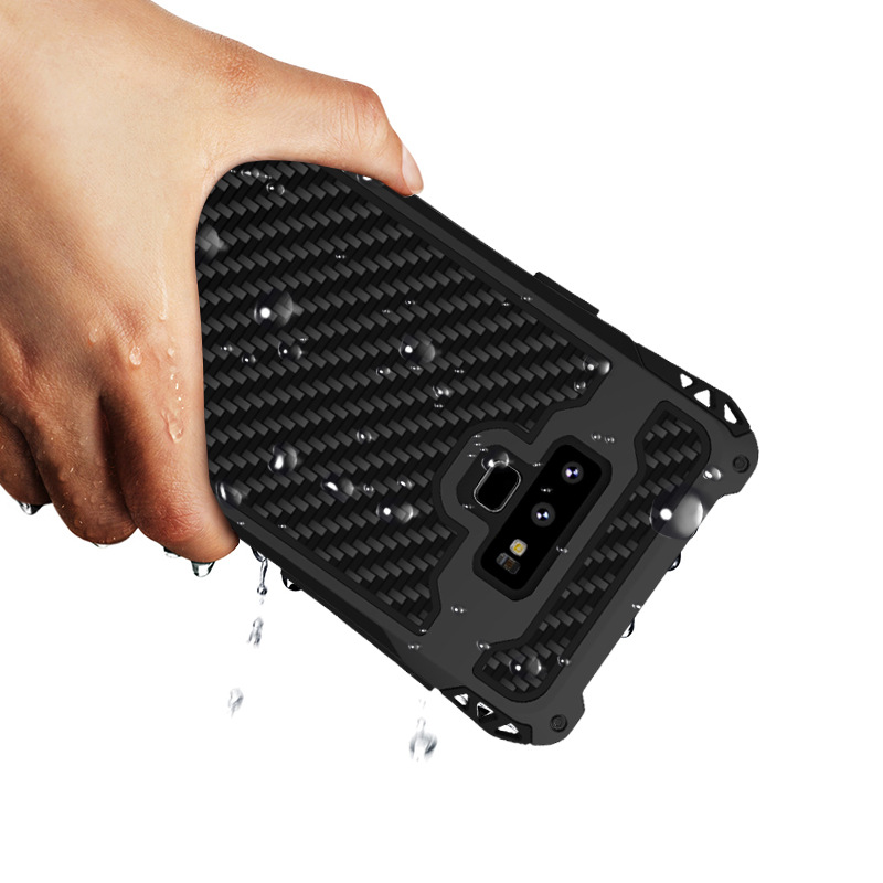 R-Just Amira Heavy Duty Dirtproof Shockproof Rainproof Aluminum Metal Bumper Carbon Fiber Back Cover Case for Samsung Galaxy Note 9