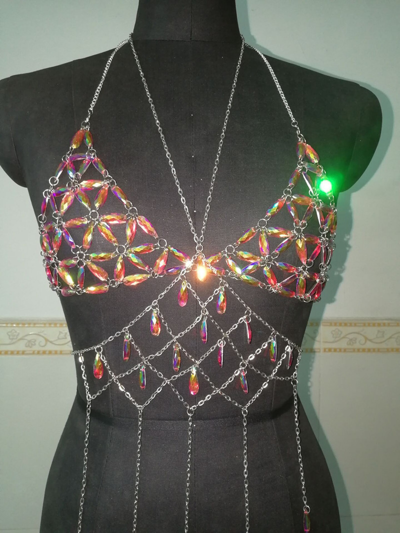 Crystal Decor Chain Halter Bikinisuit NSXYA45680