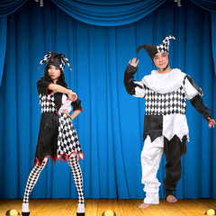 Costume party adult cosplay clown outfit set for April Fool's Day, black and white couple clown suit