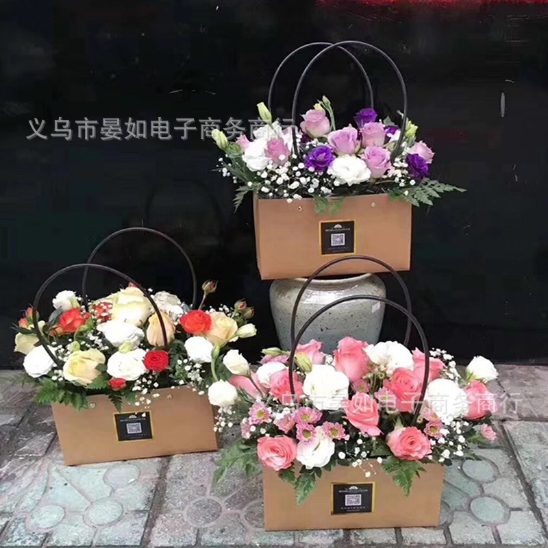 防水牛皮手提袋纸袋T型鲜花袋多肉绿植盆栽礼品袋花店用品