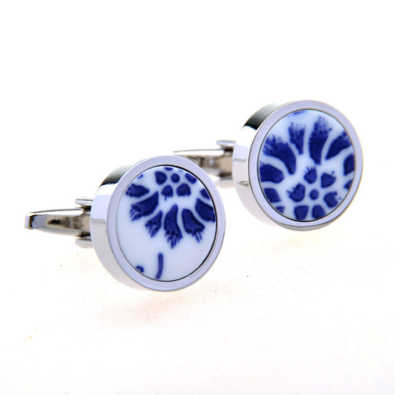 Blue and White Porcelain Gem Cuffs Men's and Women's French Cufflinks Shirt Round Simple Cufflinks Ceramic Cufflinks Button Blue and White Porcelain Gem Cuffs Men's and Women's French Cufflinks Shirt Round Simple Cufflinks Ceramic Cufflinks Button