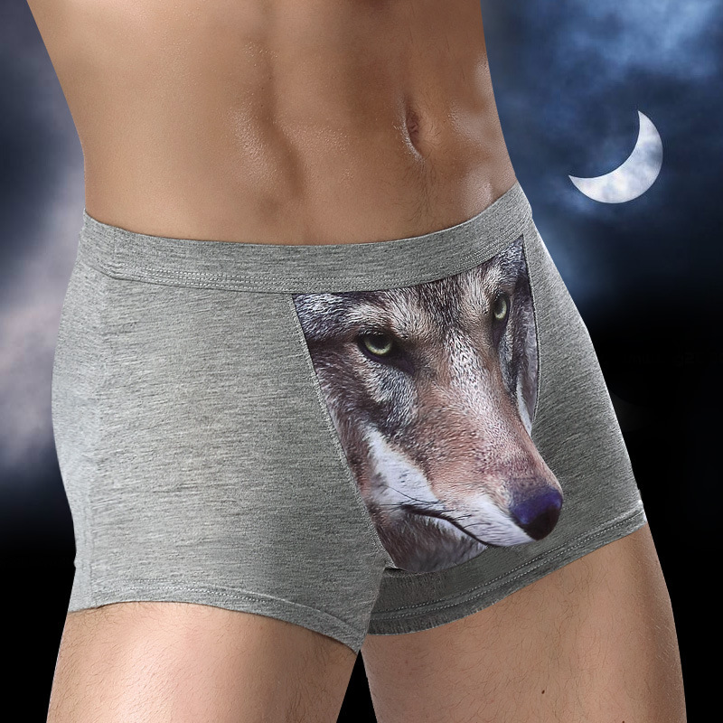 3D personality men's underwear creative wolf head eagle head animal printed modal men's underwear sexy boxers wholesale