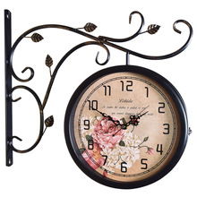 力时达时尚铁艺双面挂钟 欧式金属工艺钟 创意客厅复古挂钟表