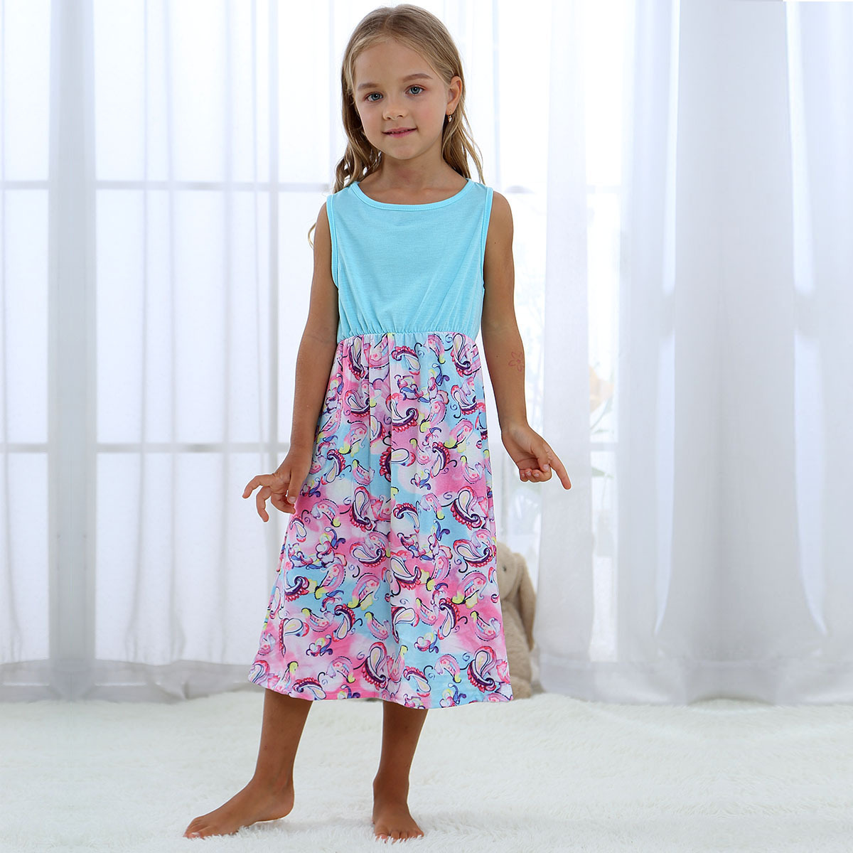 Summer Floral Long Dress for Women and Kids Elegant Design Comfortable Fabric Perfect for Family Outings Wholesale