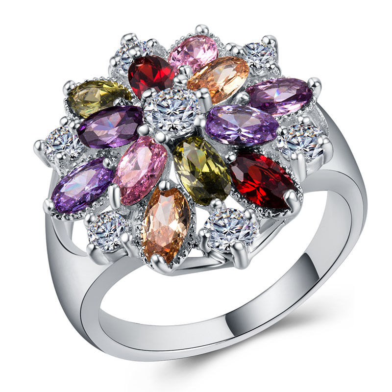 Creative Fashion Copper Inlaid Color Zircon Flower Shape Ring display picture 1