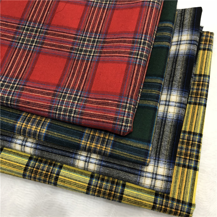 色织涤棉斜纹格子布 21支磨毛拉绒格子布 衬衫半身裙童装园服面料