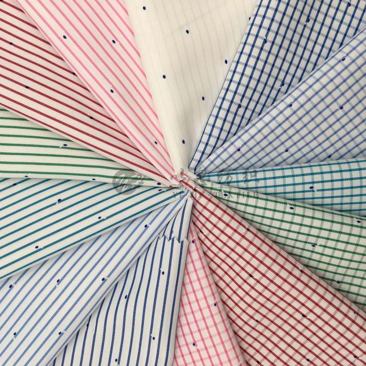 【米奇头印花】0.3白底格条 超细旦底布 19年春夏款 衬衫裙装面料