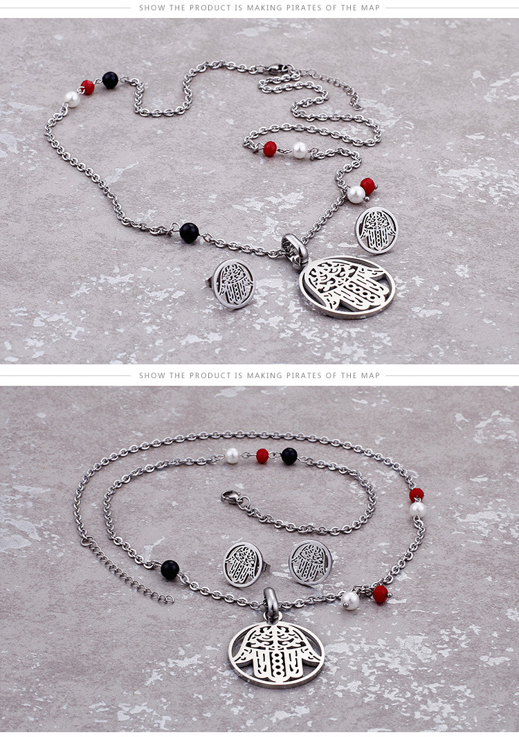 European and American New Set Titanium Steel Stainless Steel Palm round Womenu0027s Fashion Necklace