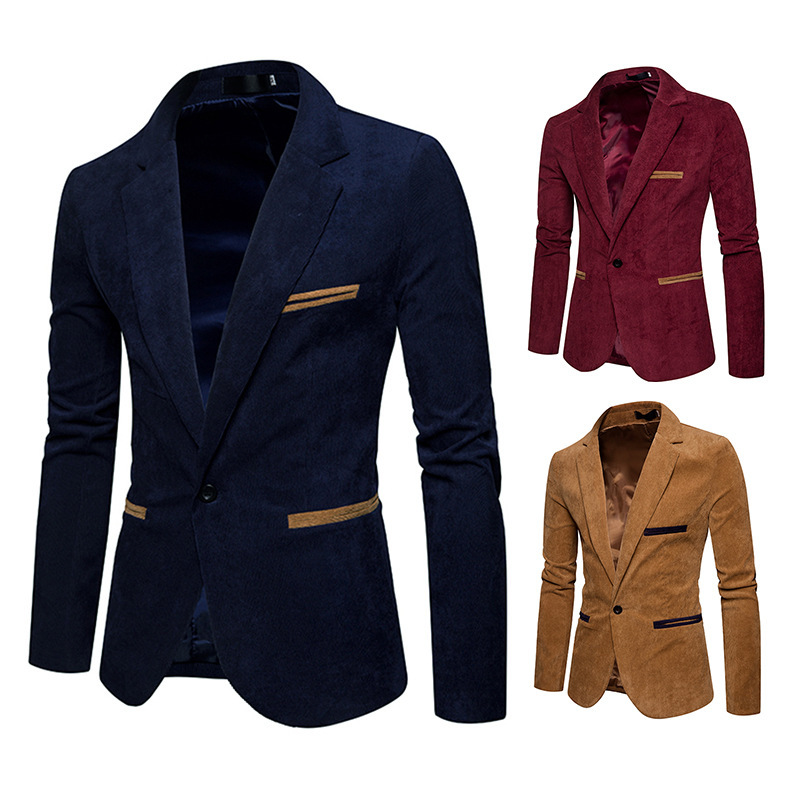 Foreign Trade Men's Spring and Autumn New Men's Wear Men's Corduroy Solid Color Casual Small Suit Jacket Suit