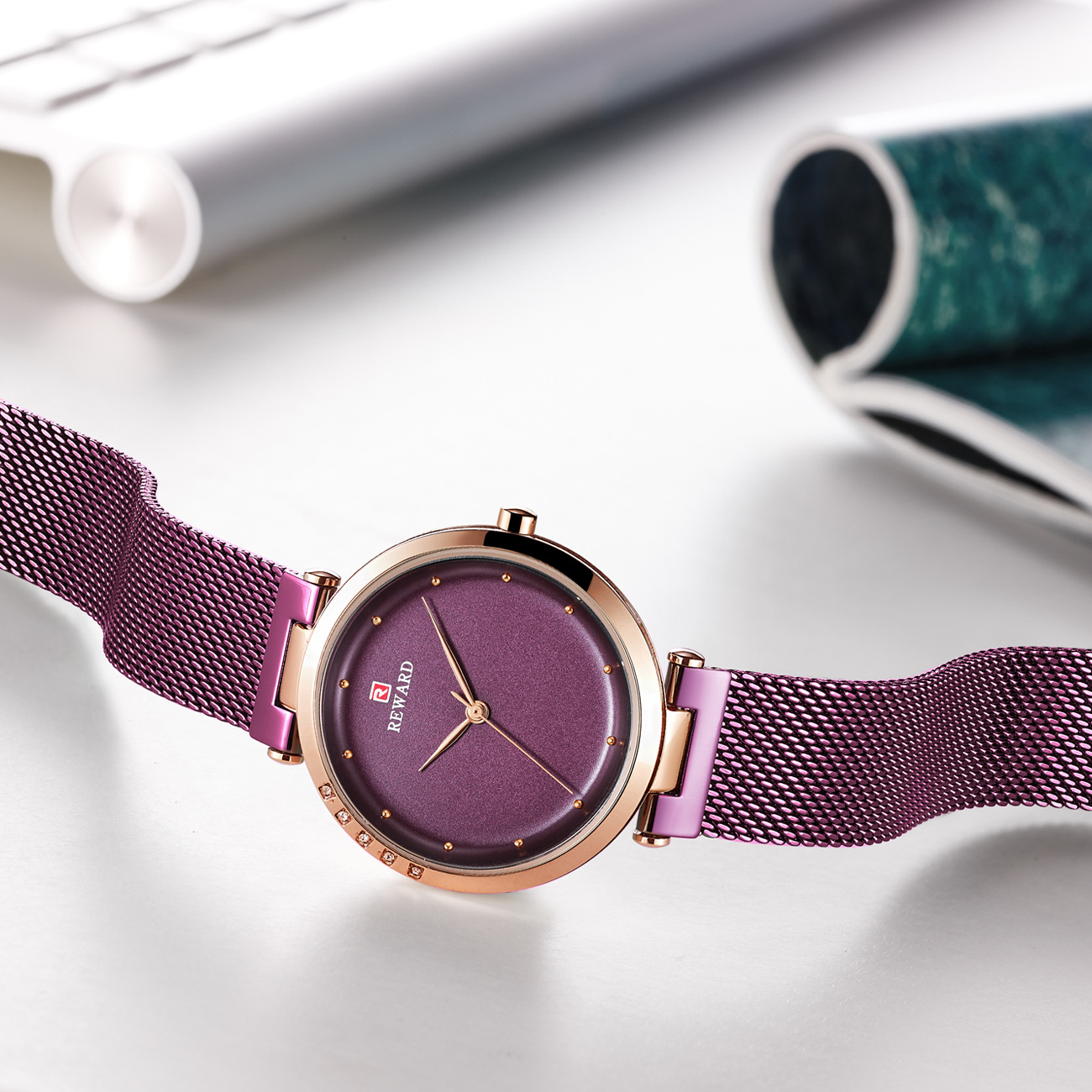 Relógio de quartzo feminino pulseira em malha à prova d'água_voghion.com