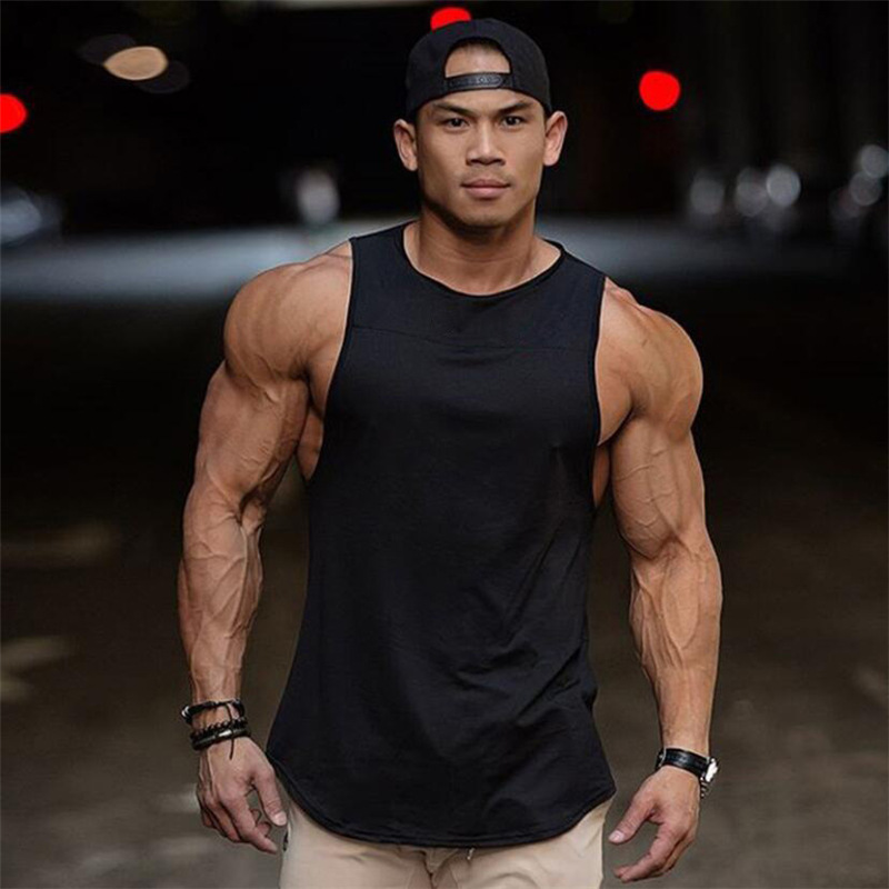 Comercio exterior nuevo en blanco hombres culturismo fitness deportes chaleco liso camiseta sin mangas color sólido costura suelta más tamaño