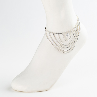 跨境新品流行沙滩脚链 满钻闪亮脚饰女多层脚链源头厂家A020