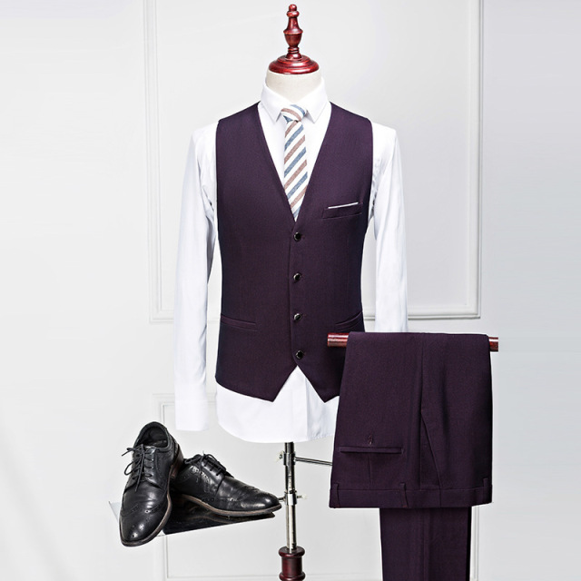 Bridegroom suit men’s three piece wedding dress best man small suit slim business professional suit purple