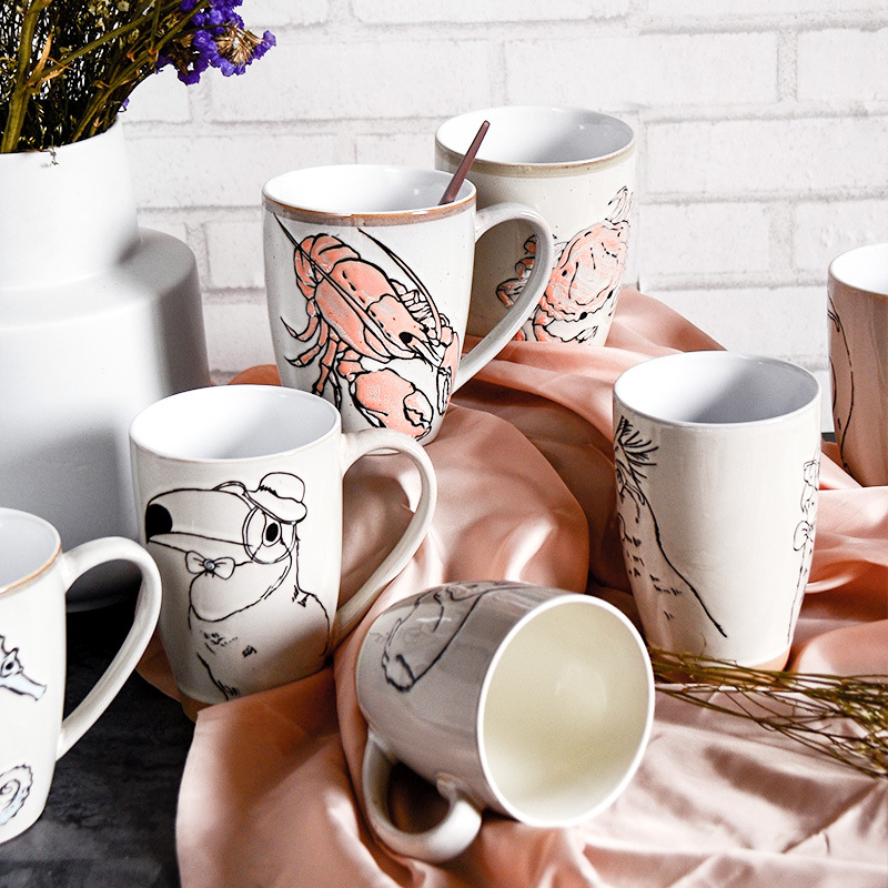 Taza creativa simple pintada a mano hielo grieta Taza de cerámica alivio gran capacidad taza de agua taza de leche taza de café al por mayor
