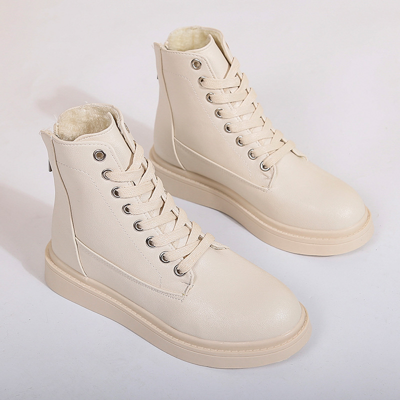 2018秋冬新款女士馬丁靴中筒粗跟防滑圓頭純色歐美風女靴壹件代發