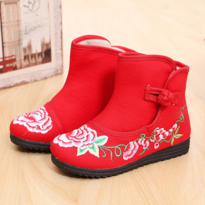 Beijing cloth shoes Autumn and winter Women's Boots Embroidered boots Students boots Cotton boots Ethnic style Retro Central boot