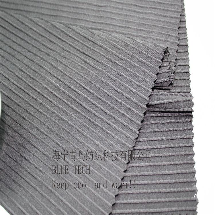 针织面料涤氨布 百褶 条子面料  柔软垂感 褶皱面料