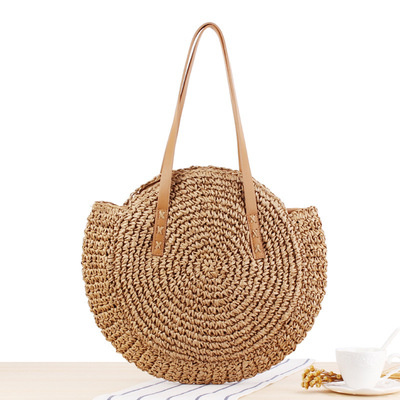 Round single shoulder straw bag woven bag beach bag women bag straw bag