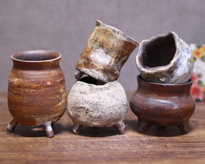 韩式景德镇陶瓷手工捏花古朴铁砂材质透气多盆型 多肉植物花盆