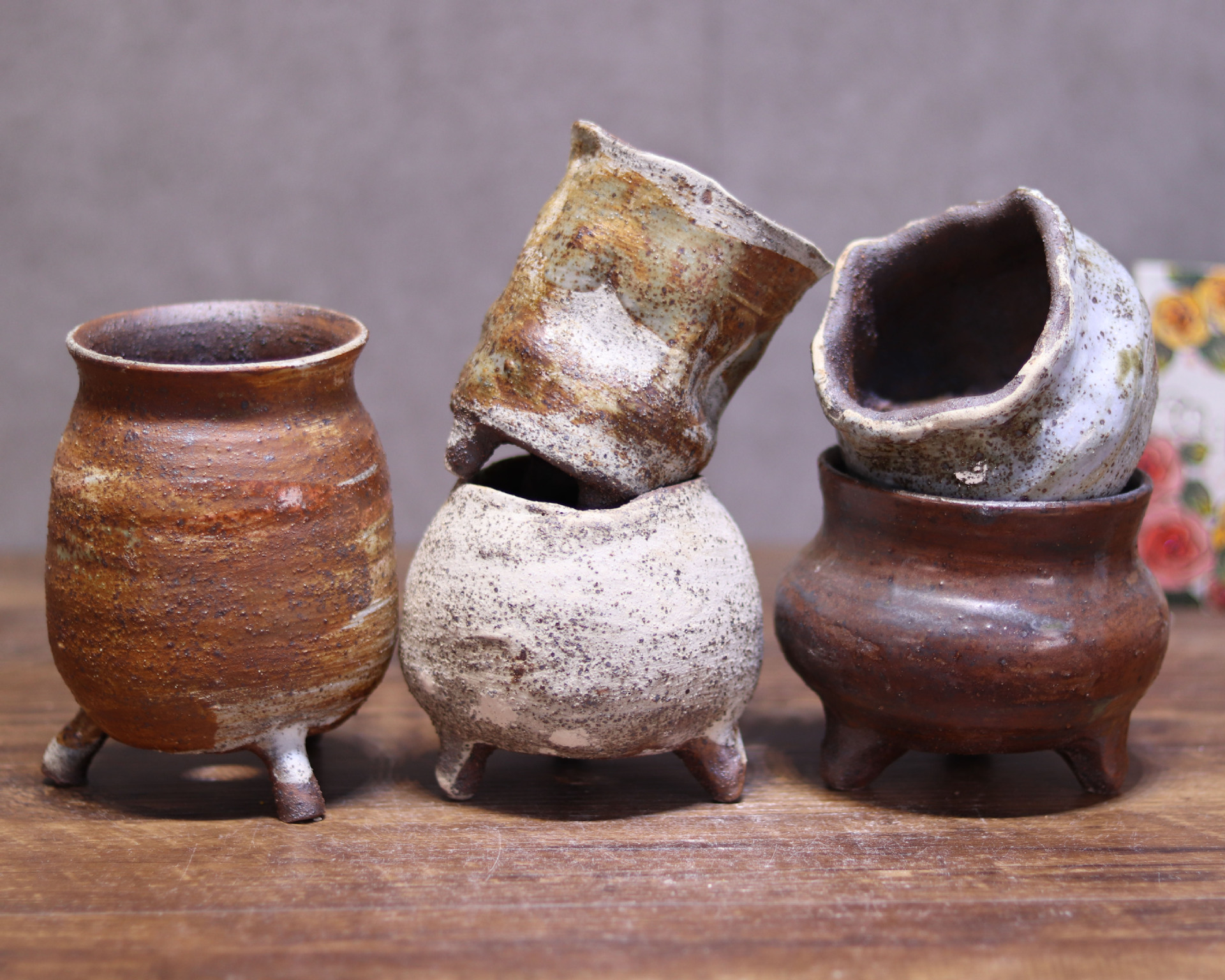 韩式景德镇陶瓷手工捏花古朴铁砂材质透气多盆型 多肉植物花盆