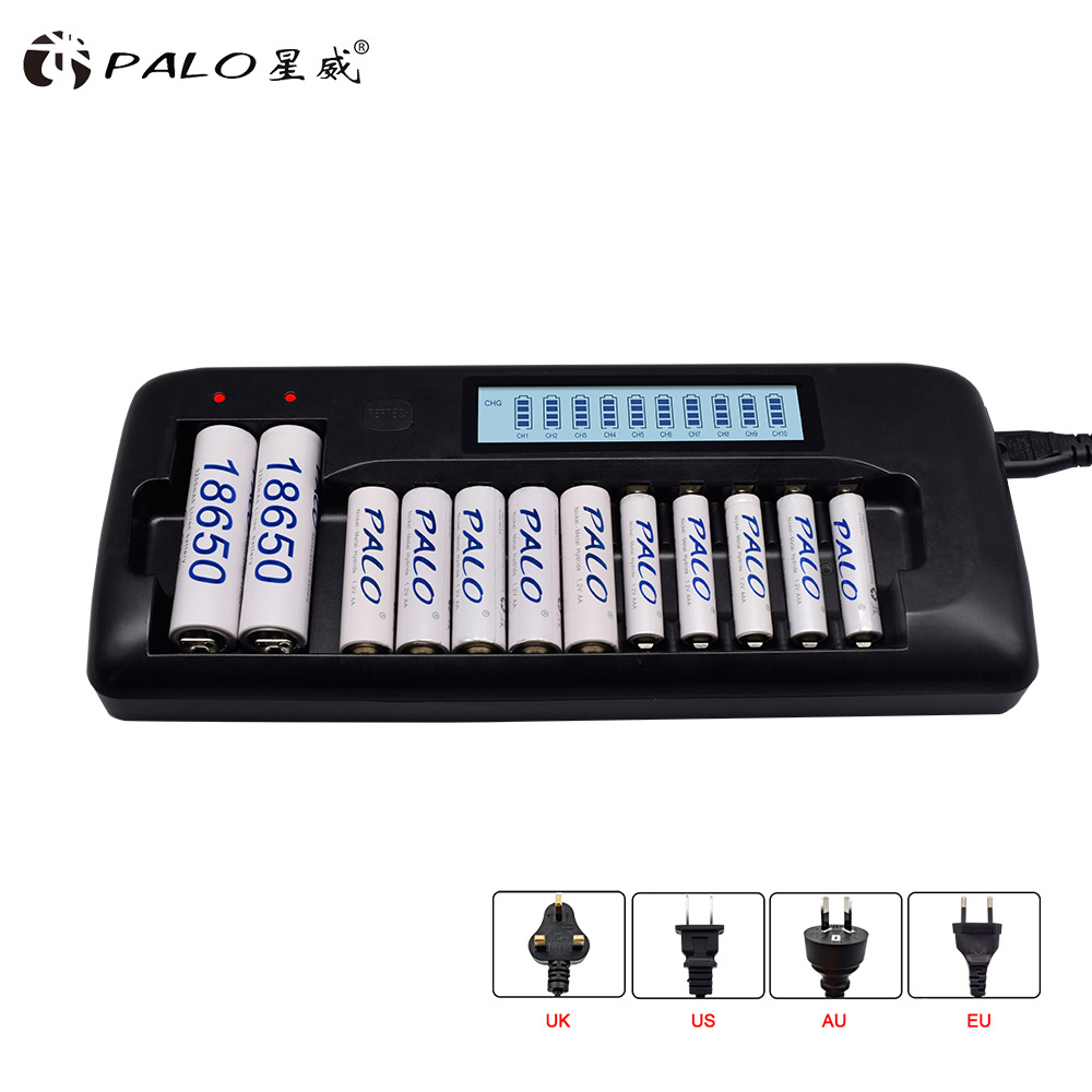 10槽液晶智能电池充电器 可充1.2V镍氢 AA/AAA/18650/3.7V锂电