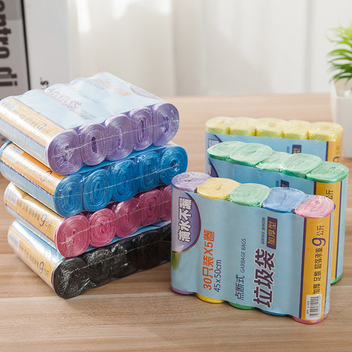 Thickened point-break garbage bag disposable plastic bag kitchen color medium garbage bag packaging random 5 rolls
