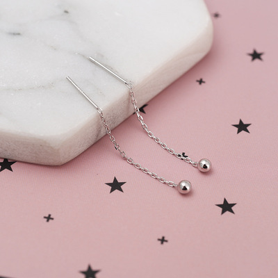 圆珠耳线s925纯银耳环女气质韩国个性百搭耳坠女 耳钉纯银女耳饰|ms