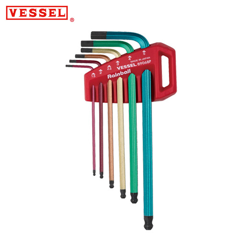 日本VESSEL威威彩虹球头L型内六角扳手套装No.8906BP(6支)六角匙