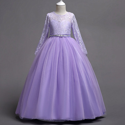 Pop long sleeve girl pompous skirt with diamond wedding dress Princess Dress performance dress