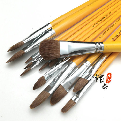 Jintai Culture oil paint brush wolf hair water chalk No. 1-12 duck tongue flat head yellow rod students practice painting acrylic