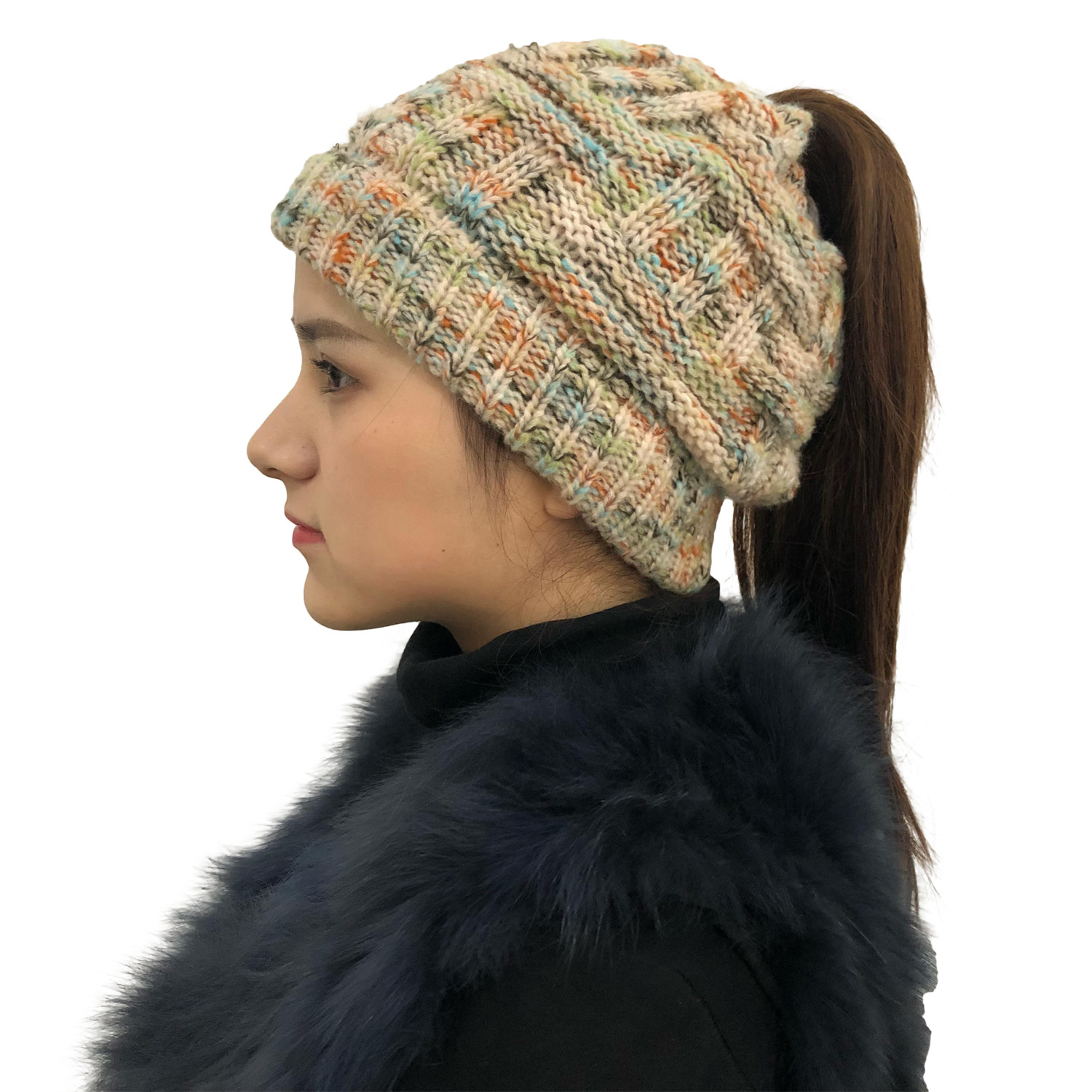 Knitted Bamboo Braided Colorful Pullover Hat