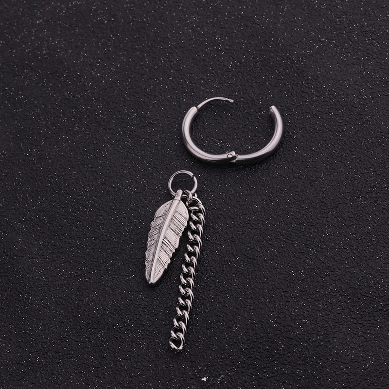 Korean style popular personality stainless steel chain tassel earrings hiphop style mens feather spring nonhole earrings wholesalepicture5