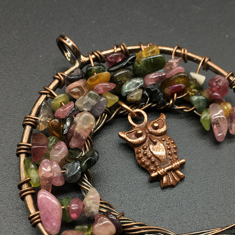 Agate Crystal Crushed Stone Tree Of Life Owl Colorful Pendant Necklace display picture 14